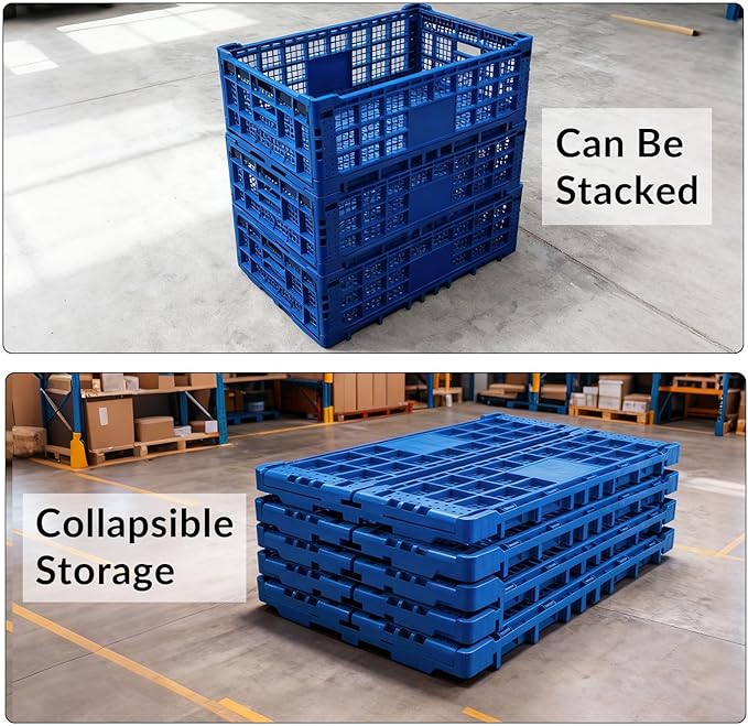 Collapsible Storage Crates, 52 Liter Heavy Duty Foldable Plastic Crates , Storage Baskets and Bins 23.6" L x 15.7" W x 8.6" H Stackable Dairy Milk Crates for Office, Home, Toy Storage