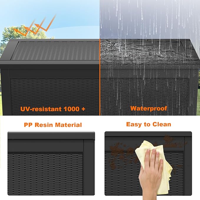 320 Gallon Resin Deck Box, Lockable Patio Outdoor Storage Box for Furniture, Garden Tools and Tools Storage, Waterproof Outside Storage Boxes - Black