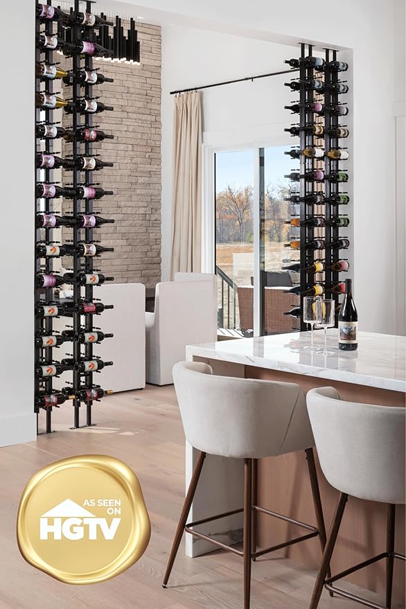 Ultra Wine Racks Floor-to-Ceiling Mount Display (1 Side, Single Deep, Black, Holds 21 Wine Bottles) - Modern Metal Wine Storage for Wine Cellars, Home Bars, Kitchens, and Dining Rooms