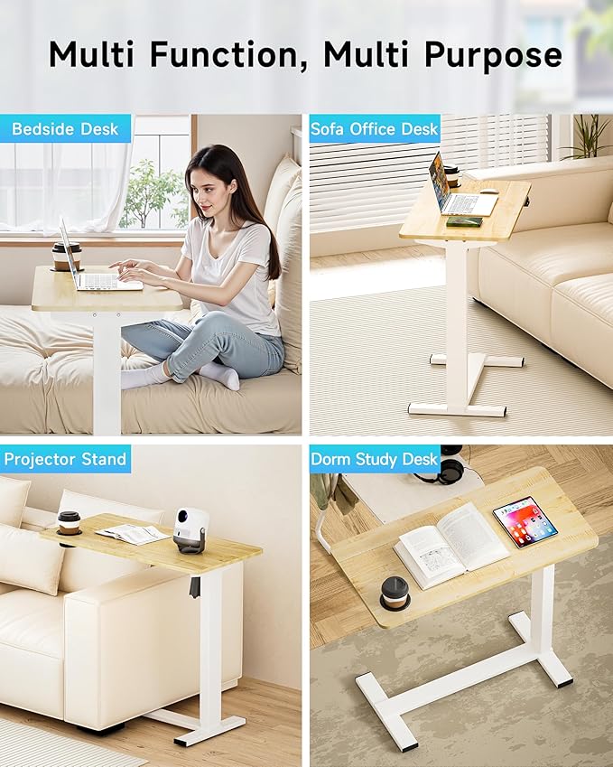 BIZUM Small Electric Standing Desk Bedside Table with Hidden Wheels 31.5 x 15.8 Inch Adjustable Computer Laptop Office Desk, Maple