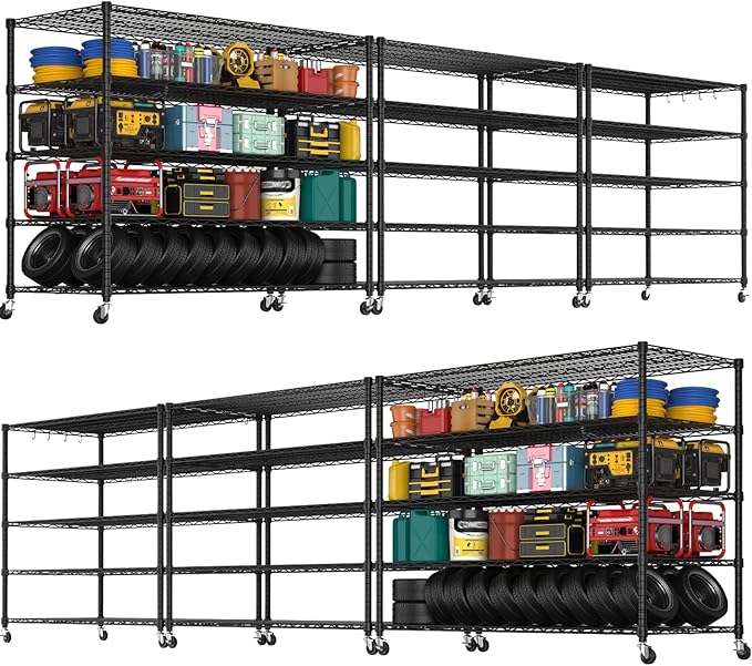 PrimeZone 5 Tier 80.7" H x 55.5" W x 24" D Wire Shelving with Wheels 3000lbs NSF Certified Storage Shelves Heavy Duty Metal Shelf Adjustable Rolling Rack Commercial Garage Restaurant Warehouse 6Pack