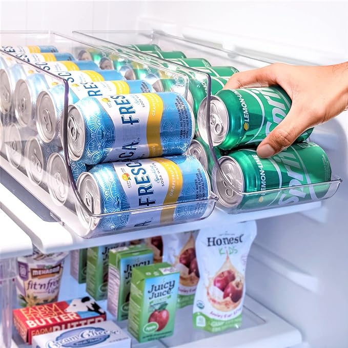 Sorbus Can Dispenser for Refrigerator - 12 Can Fridge organizer Rotation System Rack - Clear Soda Can Organizer for Refrigerator, Freezer & Pantry - Great for Kitchen Organization & Storage (2-Pack)