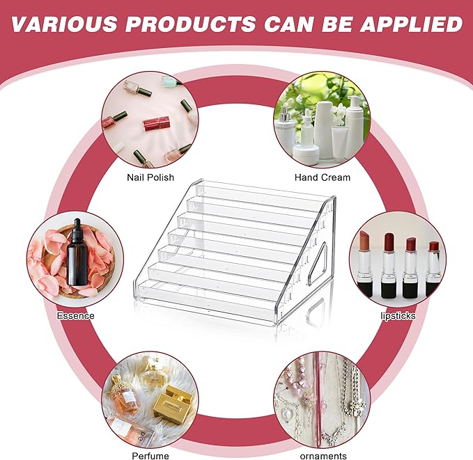 7-Tier Clear Acrylic Nail Polish Storage, Holds 56-112 Bottles, Multi-Purpose Nail Polish Rack, Sunglasses, Essential Oils and Cosmetics