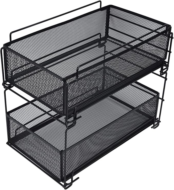 Cupboard Organiser, 2 Tier Under Sink Storage Organiser, Kitchen Storage Drawer Basket Rack Multilayer Kitchen Shelf Sliding Under Sink Drawer