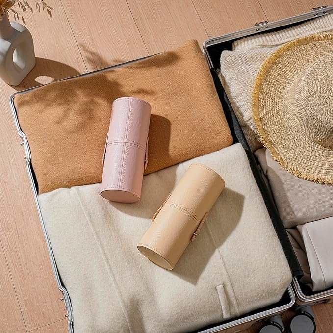 Portable Makeup Brush Holder, Waterproof PU Leather Travel Makeup Brush Case Bag Cup, Brush Storage Dustproof Bag (04Beige)