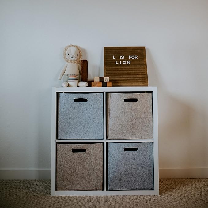 Parker Baby Felt Foldable Storage Cube - 13 Inch Nursery Cubby Bin for Cube Organizer, Closet Organizers and Storage Toy Bin, Rope Baskets Bins for Toy’s Storage - Oatmeal