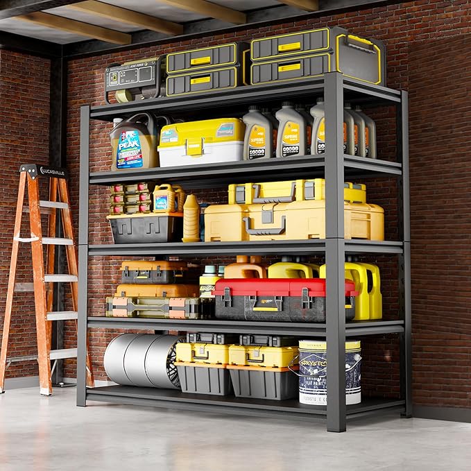 72''H Garage Shelving Heavy Duty, 2800LBS Storage Shelves, 5-Tier Adjustable Metal Shelve Storage Shelf Rack, Industrial Shelving Unit for Garage, Warehouse, Basement (47" W x 19.7" D x 72" H)