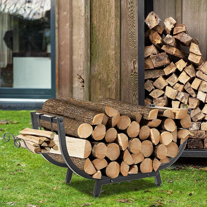30“ Firewood Rack Outdoor and Indoor, Compact Firewood log Storage & Holder, Stable Log Holder with Reinforced Steel Frame, Waterproof Rustproof Wood Pile Storage Rack for Fireplaces/Camping.