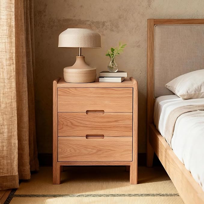 Nightstand, Solid Wood Small End Table w/3 Drawers, Modern Bedside Tables, Mid Century Night Stand, Bed Side Table, 15.75" W x 13.78" D x 21.65" H (Natural)
