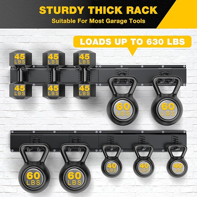 Garage Tool Organizer Wall Mount with 64 inches Rails and 10 Adjustable Heavy-Duty Hooks, Garden Tool Organizer, 14 Pack Carries 630 lbs, Heavy Duty Garage Storage Rack For Yard, Shed, Easy to install