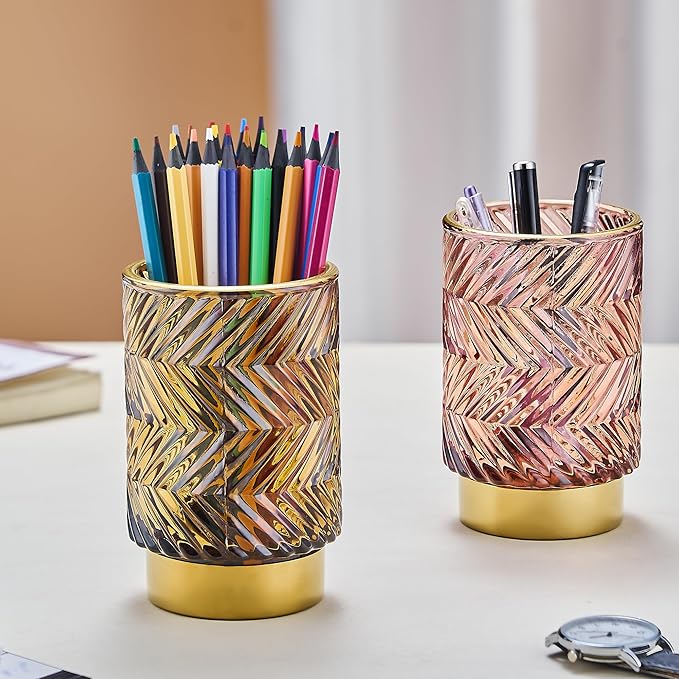 Makeup Brush Holder Organizer,Toothbrush Holders,Desk Pen Pencil Holder,Multifunctional Vintage Glass Brush Cup（A40-4-US）