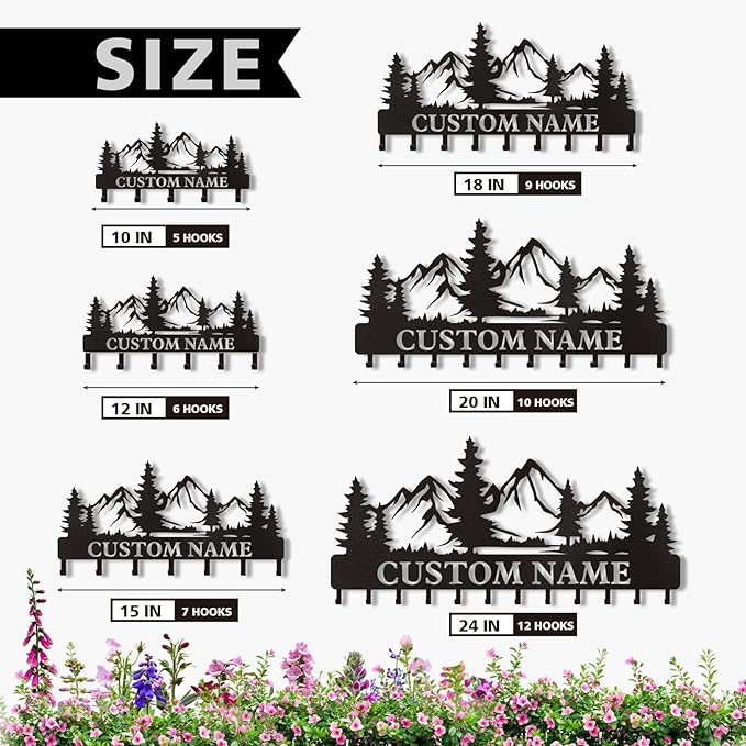 Personalized Custom Mountain Theme Key Holder with Name, Metal Wall Mount, Coat Rack, Key Hooks, Home Decor Gift