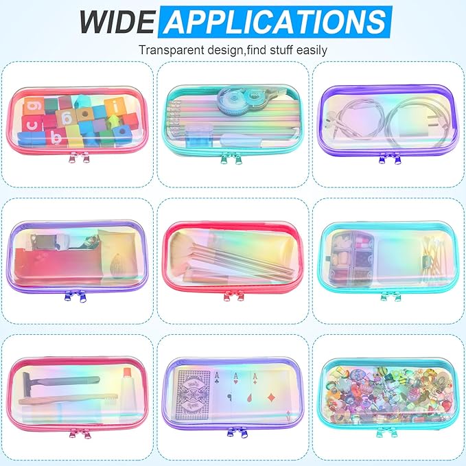 Sanwuta 6 Pcs Clear Hard Zipper Case Hard Plastic Zipper Pouches Transparent Makeup Bag Pencil Pouches for Travel Snacks Christmas Trinket Storage Organizer Box(Holographic,7.48 x 3.94 x 2 Inch)