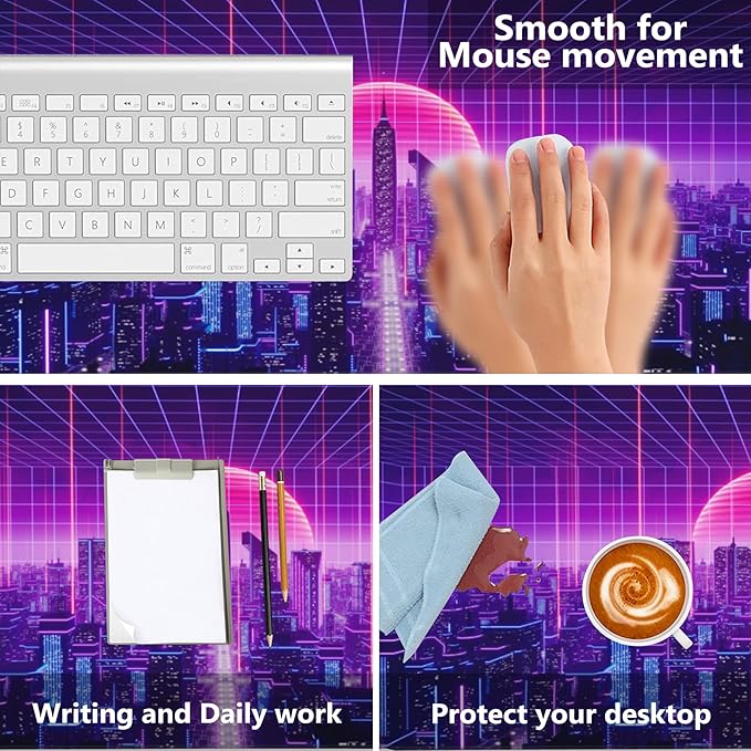 Desk Mat,Cyberpunk Gaming Mouse Pad,XXL Extended Mouse Pad Mat for Office,Computer,Keyboard with Non-Slip Base Stitched Eges Mousepad 35.4x15.75 inch