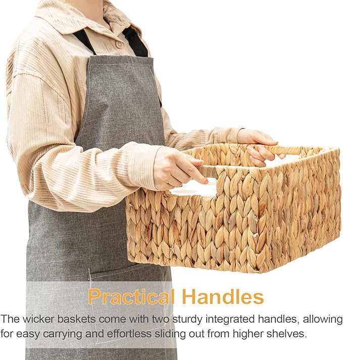 ELONG HOME Wicker Storage Basket, 3 Pack Hand-Knitted Wicker Baskets, Water Hyacinth Storage Baskets with Built-in Handles