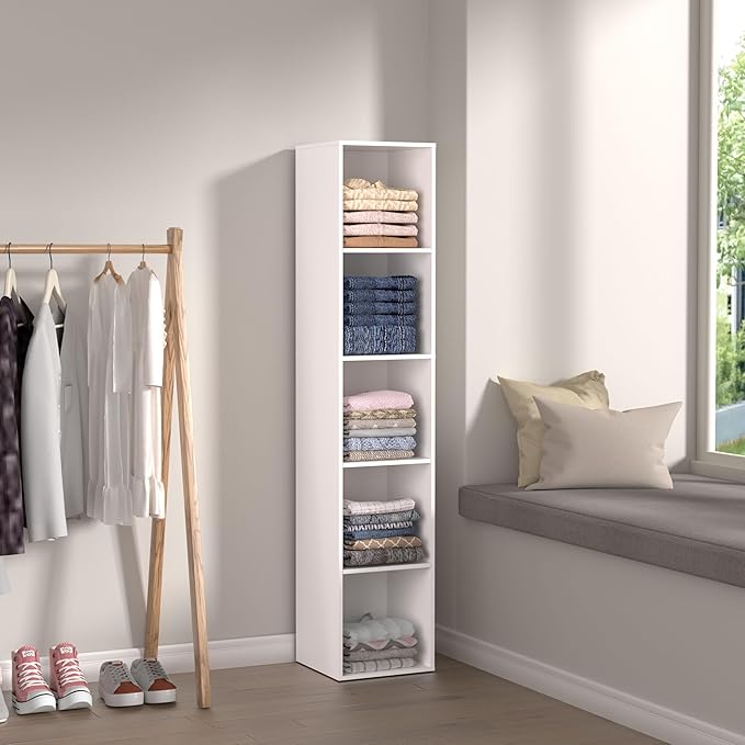 5 Cube Storage Organizer, 5 Tier Vertical Cube Bookcase Freestanding Storage Display Organizer for Home Office, Five Cubes Open Shelf Bookshelf (White, 5 Cube)