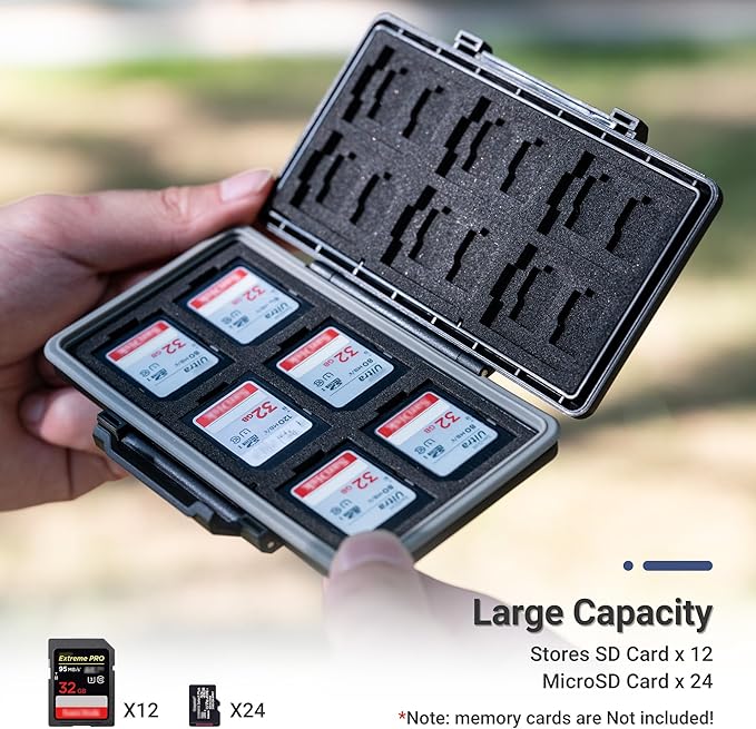 36 Slots Memory Card Case Water-Resistant Anti-Shock Memory Card Wallet for 24 Micro SD SDXC SDHC TF Cards and 12 SD SDXC SDHC Cards