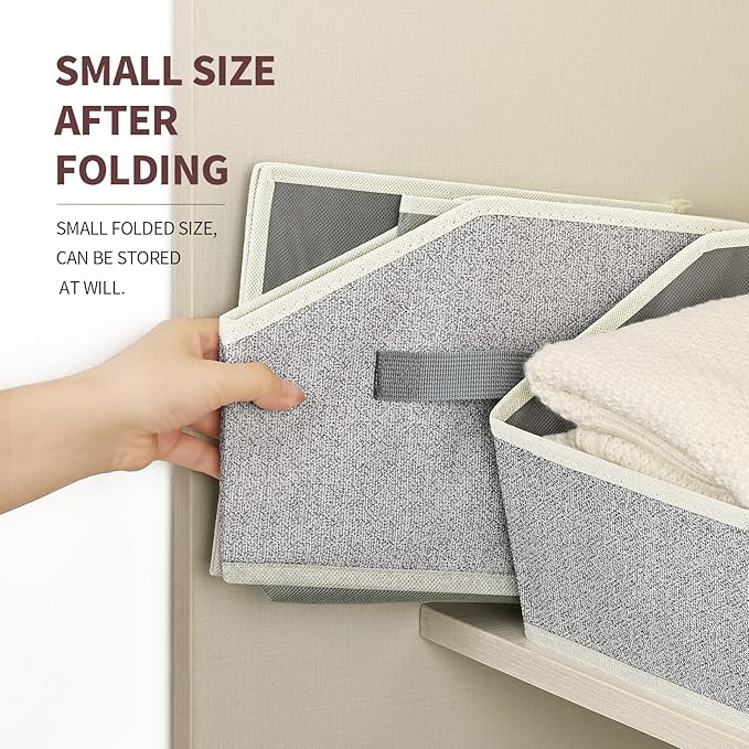 Trapezoid Closet Shelf Organizer - Large Baskets for Organizing, Fabric Storage Box for Shelves, Cube Storage Bins for Clothes, Books, Blankets, 3 Pack, Light Gray