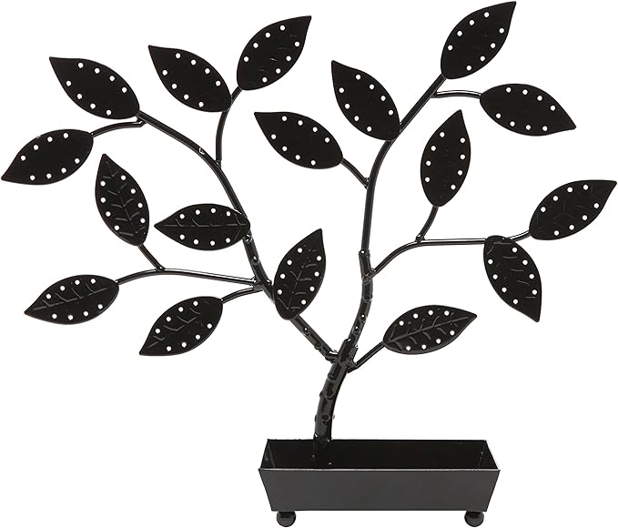 MyGift Jewelry Tree w/Bird Nest 48 pair Earrings Holder, Bracelets/Necklace Organizer Stand (Black Metal)