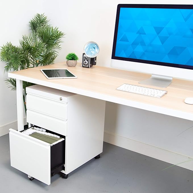 Mount-It! 3 Drawer Cabinet for Under Desk with Wheels | Rolling Storage with Lock for Supplies, Files, and Materials, Mobile Space Saving for Home and Office (White)