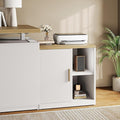 File Cabinet Under Desk Storage Cabinet with Door, Printer Stands with Open Adjustable Shelves, 23" Tall End Side Table for Office, Living Room, and Study, Light Walnut