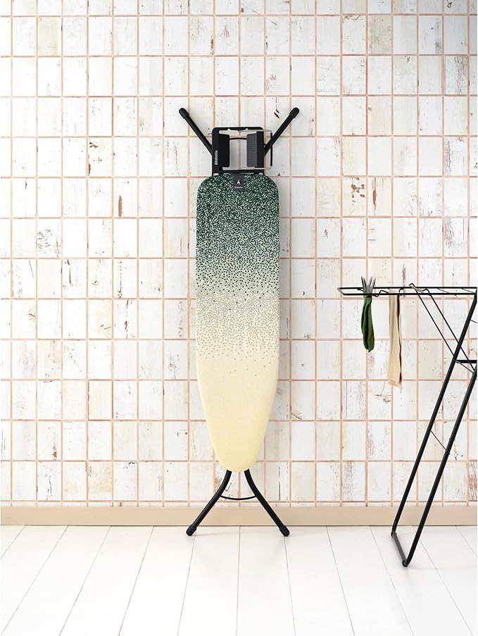 Brabantia Size A Compact Small Ironing Board (43x12 in) 7 Height Options, Adjustable Steam Iron Rest Holder (New Dawn) Non-Slip Feet, Anti-Collapse Child Locks