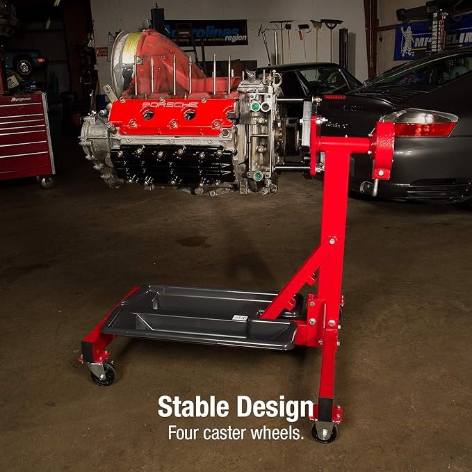 SUNEX TOOLS 8300GB, Foldable Engine Stand, ½ Ton Capacity, Self-Locking Worm Drive Gearbox, Foldable, Adjustable, Caster Wheels, Four Wheel Base