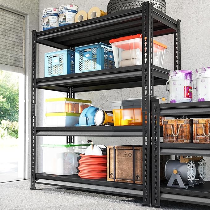 Heavy Duty Garage Shelves - 40''W 1,680Lbs Steel Metal Adjustable Utility Industrial Storage Shelving Rack Units for Warehouse Basement 4 Tier Black 39.3" W x 15.7" D x 62" H