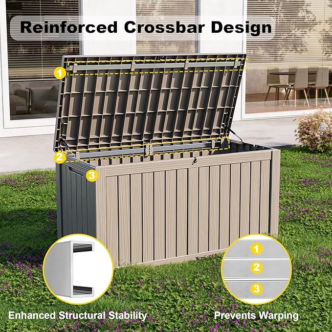 DRATO 150 Gallon Outdoor Storage Box, Large Waterproof Deck Box, Lockable Resin Storage Container with Reinforced Support for Patio Cushions, Garden Tools, UV-Resistant Outdoor Chest（Gray，150 Gallon）