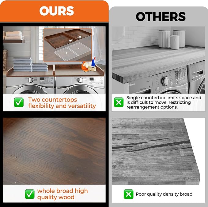 Washer Dryer Countertop, Wooden Laundry Countertop Set of 2 Dryer Storage Shelf for Laundry Room Organization (27.5" x 54") Vintage Wood Color