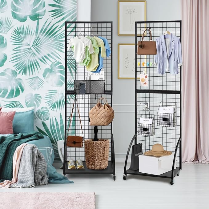 Grid Wall Panels, 2 Packs 2'x 6' Gridwall Display Stand with a Base Plate, Black Wire Grid Wall Display Rack, Craft Show Display Grid, Art Display and Retail Display Stand