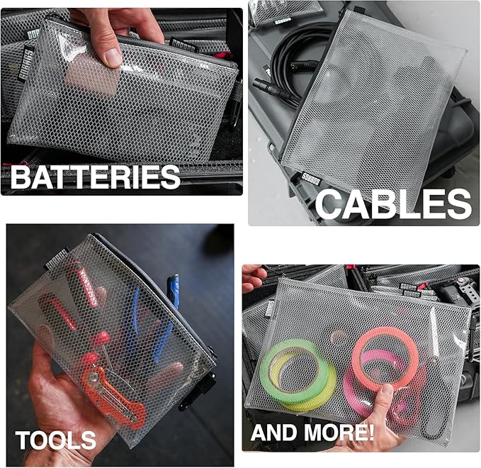 GOBAGS Air Production Extra-Small Clear Zipper Pouch (4‑Pack) – Cable Organizer & Travel Gear Bag for Electronics, Camera Accessories, Tool Pouch & Small Tech Storage