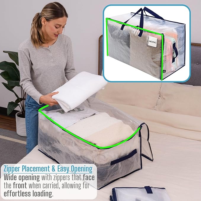 VENO 2 Pack Moving Bags and Large Christmas Decoration Storage Bins with lids. Alternative to Moving Boxes, Packing Supplies for College. Heavy Duty Totes (Clear, 2 Pack)