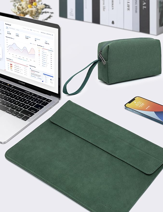 HYZUO 15-16 Inch Laptop Sleeve Bag with Adjustable Stand Feature for MacBook Pro 16 M4/M3/M2/M1 2025-2019, XPS 15, MacBook Pro 15 2015-2012, Case with Pouch, Midnight Green