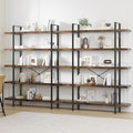 Bookshelf Set of 2, Heavy Duty 5-Tier Industrial Bookcase, 47" Wide Wood Bookshelf for Home Office, 120lbs Shelf Capacity, Rustic Open Display with Horizontal Shelf for Living Room Bedroom