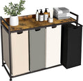 Laundry Hamper with Shelf, Laundry Basket 4 Section, Laundry Sorter with Pull-Out Removable Large 4 Color Bags and Movable Wheels, Metal Frame, 4 x 15.87 Gallons (60L), Rustic Brown PF07XLN