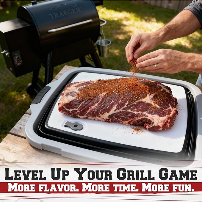 KITCHEN PERFECTION Collapsible XL Smoker & BBQ Prep Tub with Locking Lid & Cutting Board - Grill Caddy Container for Meat Marinating & Brine Perfect For Brisket, Turkey & Ribs - Best Gift For Men