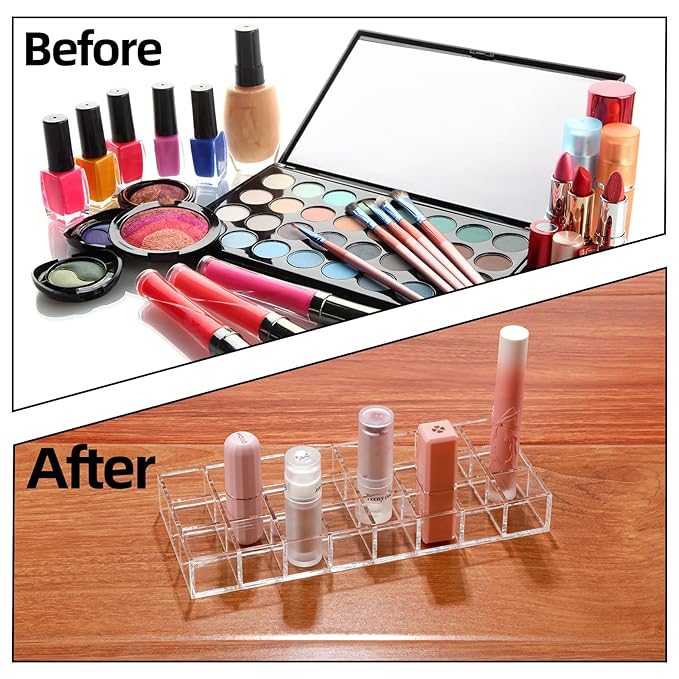 Kigley 3 Pcs Clear Lipstick Organizer Acrylic Lip Gloss Holder Cosmetic Storage Lipstick Display Case for Women Perfume Sample Drawer Brushes Bottles Birthday Gift(24 Grid)