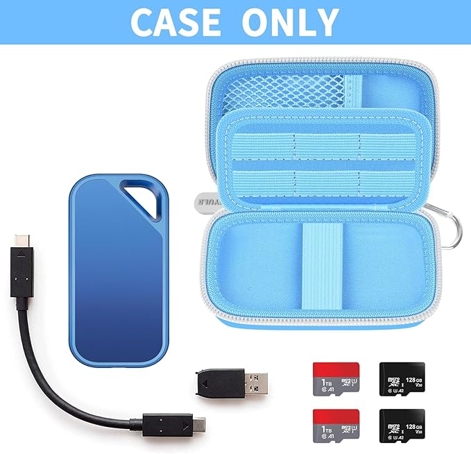 Case Compatible with SanDisk 1TB 2TB 4TB 500GB 8TB for SanDisk Extreme PRO Portable SSD External Hard Drive, Memory Card SD SDXC SDHC Card Storage Holder Organizer (Box Only)(Lightblue)