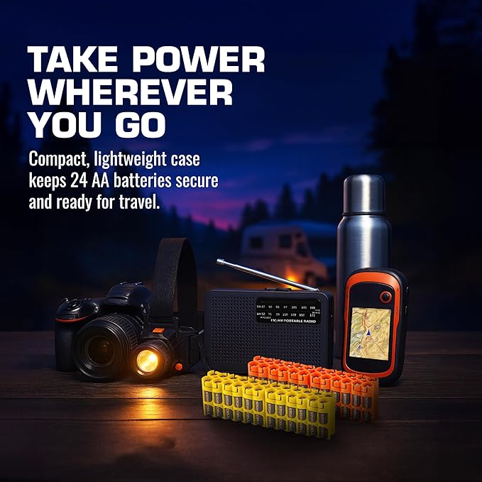 Storacell by Powerpax AAA Battery Storage Caddy, Orange - Holds 24 Batteries (Not Included)