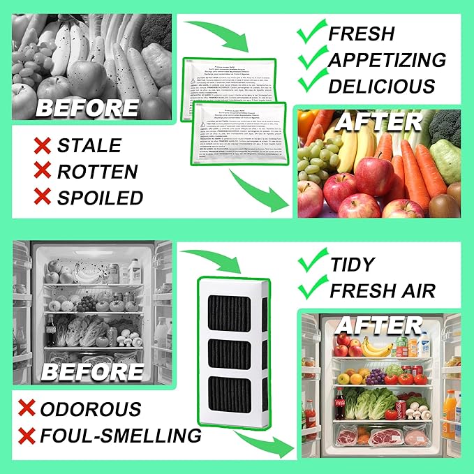 4 Pack Replacements for Frigidaire FRPAPKRF2PK FRPAPKRF Pure Air Produce Keeper and 4 Pack Replacements for FRIGIDAIRE PAULTRA2 Pure Air Ultra II Refrigerator Air Filter (Ultra II)