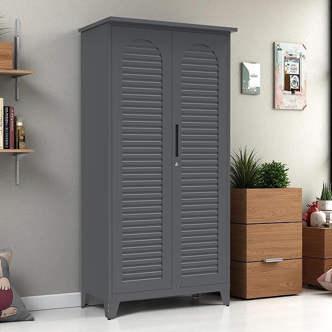 Tall Metal Tool Storage Cabinet with Shelves and Pegboard, 72.8” Steel Organizer Cabinet for Garage Workshop Warehouse Utility Room, Wall-Mountable Heavy Duty Storage Locker