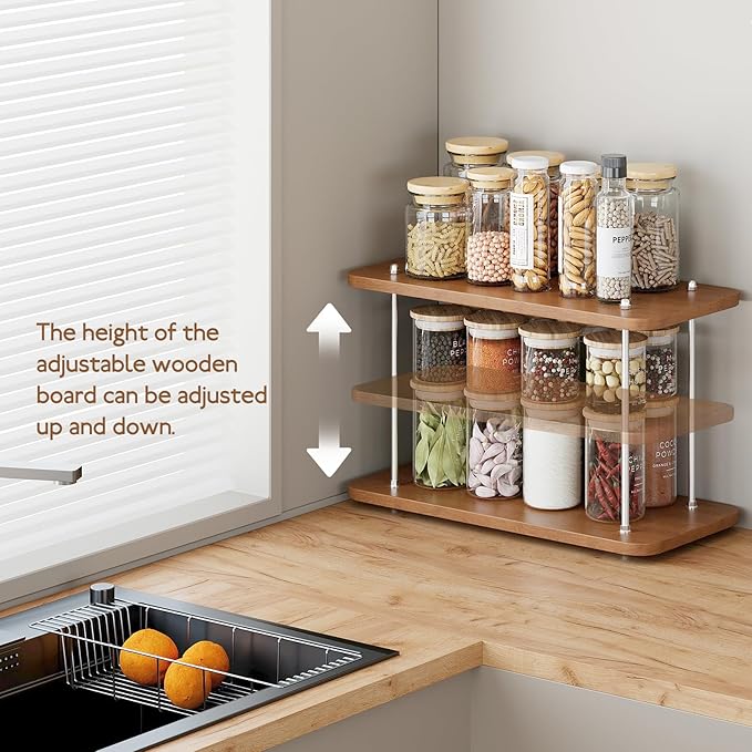 Bathroom Counter Organizer,Spices Organizer,Kitchen Countertop Organizer,Restroom Organizers,Bathroom Counter top Organizers and Storage,Cologne Stand,Adjustable Partition Height(Brown 2 Tier)