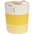 Sea Team Large Size Cotton Rope Woven Storage Basket with Handles, Laundry Hamper, Fabric Bucket, Drum, Clothes Toys Organizer for Kid's Room, 20 x 14 inches, Round Open Design, White & Mottled Yellow