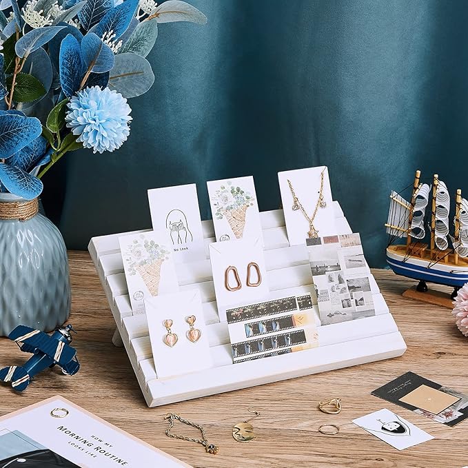 Blulu 31 Pack Wooden Earring Display Stand 7 Slots jewelry Display Holder with Earring Card for Selling Vendors Retail Show