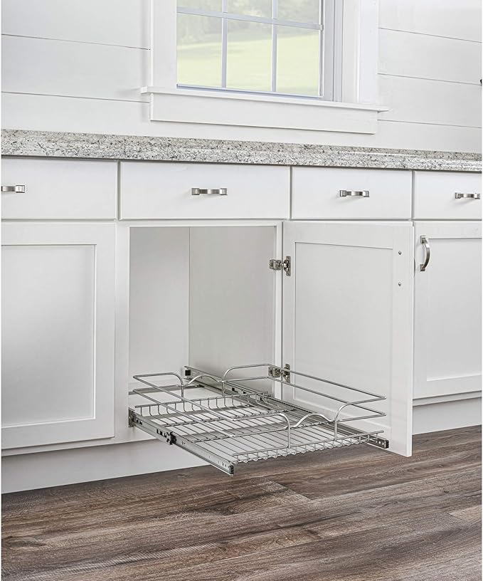 Rev-A-Shelf Kitchen Cabinet Pullout Shelf and Drawer Organizer Slide Out Pantry Storage Basket in Multiple Sizes, 21 x 20 In, 5WB1-2120CR-1
