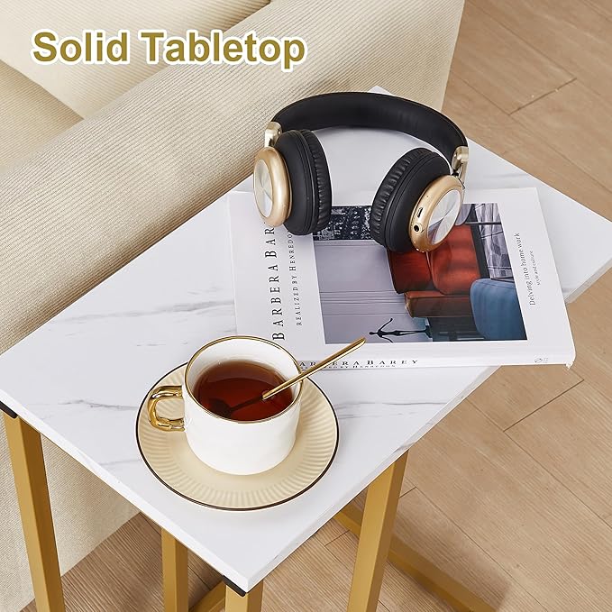 VECELO C Shaped End Side Table for Sofa Couch and Bed Snack TV Tray for Living Room Bedroom, 1 PCS, Gold