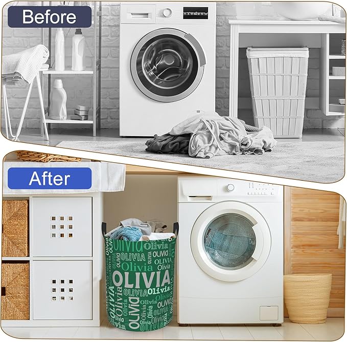 Custom Name Laundry Hamper, Personalized Laundry Basket with Name for Boys Girls Kids Men Women, Customized Name Dirty Clothes Basket Gifts for Clothes Toy Bathroom Bedroom Laundry Room Dorm