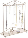 Angelynn's Sturdy Long Necklace Holder Organizer Tall Tabletop Pendant Display Stand, Freestanding Large Capacity Jewelry Tree, Calla Satin Nickel Silver 13 1/2" Wide x 15 3/4" Tall