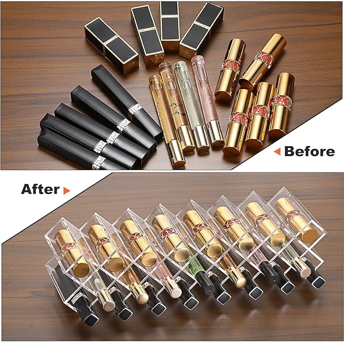 ELLDOO Rollerball Perfume Organizer, 23 Spaces Clear Acrylic Perfume Storage Holder Beauty Scent Holder, Stackable Makeup Lipgloss Lipstick Display Case Lip Gloss Storage Stand (8-Tier)